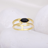 Elegant Gold-Plated Black Stone Adjustable Ring for Women