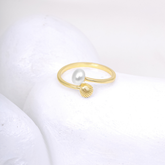 Gold-Plated Pearl & Shell Open Ring for Women