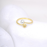 Gold-Plated Pearl & Shell Open Ring for Women