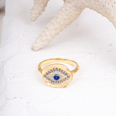 Gold Evil Eye Blue Crystal Ring