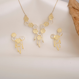 Elegant Geometric Hexagon Gold-Plated Necklace Set with Matching Earrings for Women