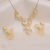 Elegant Geometric Hexagon Gold-Plated Necklace Set with Matching Earrings for Women