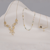 Elegant Gold-Plated 3 Necklace Set with Geometric, Beaded & Minimal Pendant Designs for Women