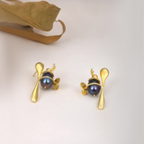 Designer Bee-Inspired Gold-Plated Jewellery Set with Pearl Accents for Women