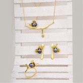 Designer Bee-Inspired Gold-Plated Jewellery Set with Pearl Accents for Women