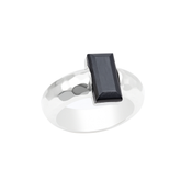 Modern Rectangular Black Stone Silver Ring for Women & Men