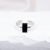 Modern Rectangular Black Stone Silver Ring for Women & Men