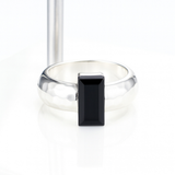 Modern Rectangular Black Stone Silver Ring for Women & Men