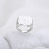 Textured Matte Silver Signet Ring