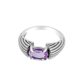 Silver Claw-Set Amethyst-Inspired Statement Ring