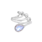 Silver Moonstone-Inspired Swirl Statement Ring