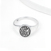 Classic Sterling Silver Engraved Round Signet Ring for Men & Women