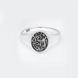 Classic Sterling Silver Engraved Round Signet Ring for Men & Women