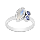 Silver-Tone Moonstone & Blue Accent Ring for Women