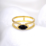 Elegant Gold-Plated Black Stone Adjustable Ring for Women