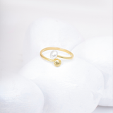 Gold-Plated Pearl & Shell Open Ring for Women