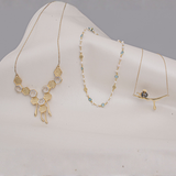Elegant Gold-Plated 3 Necklace Set with Geometric, Beaded & Minimal Pendant Designs for Women
