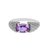 Silver Claw-Set Amethyst-Inspired Statement Ring