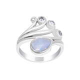 Silver Moonstone-Inspired Swirl Statement Ring