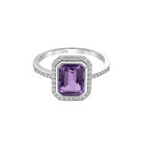 Silver-Tone Purple Gemstone Halo Ring for Women