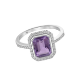 Silver-Tone Purple Gemstone Halo Ring for Women