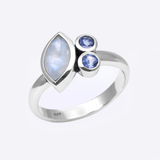 Silver-Tone Moonstone & Blue Accent Ring for Women