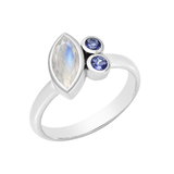 Silver-Tone Moonstone & Blue Accent Ring for Women