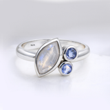 Silver-Tone Moonstone & Blue Accent Ring for Women